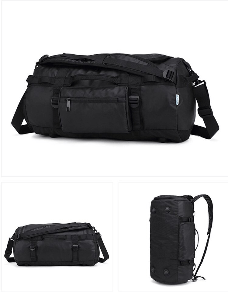 Waterproof sports bag SF0920 with dry and wet compartments, durable polyester, unisex design, features shoe pocket, black color.